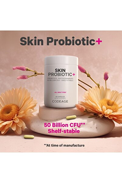 Codeage Skin Probiotics + Prebiotics - 50B CFU - Ayurvedic Herbs - Vegan - 60 Capsules