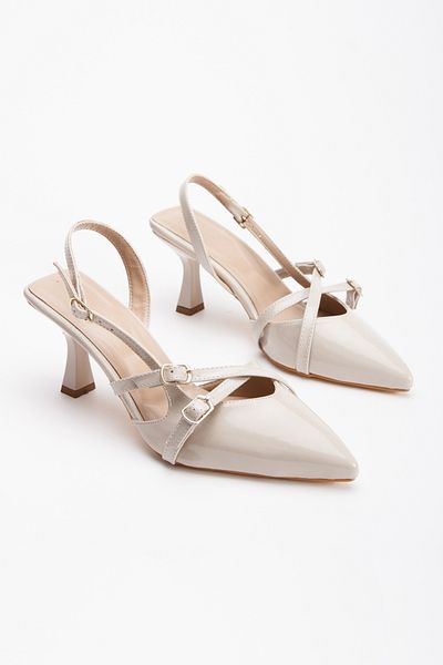 moun shoes Women's Leather Patent Leather Biana Model Double Banded Buckle Detailed Light Classic Heeled Shoes
