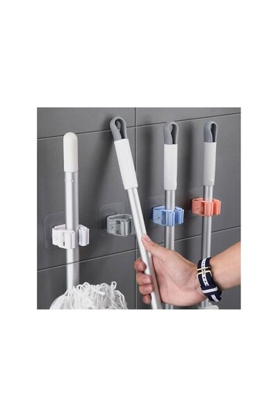 tozlupazar 4 lü Yapışkanlı Pratik Mop Temizlik Fırçası Tutucu Paspas Süpürge Fırça ve Mop Askısı beyaz