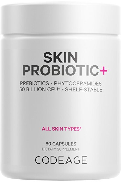 Codeage Skin Probiotics + Prebiotics - 50B CFU - Ayurvedic Herbs - Vegan - 60 Capsules