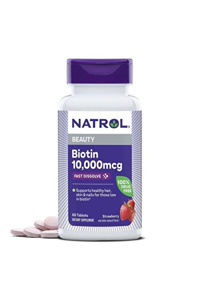 Natrol Biotin 10000mcg, Fast Dissolve for Hair, Skin, Nails & Energy, 60 Tablets, 60-Day Supply