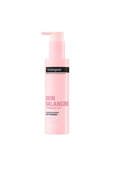 Neutrogena منظف حليبي لموازنة البشرة يحتوي على 2% من حمض البولي هيدروكسي، غسول وجه مهدئ للبشرة الجافة والحساسة، 6.3 أونصة
