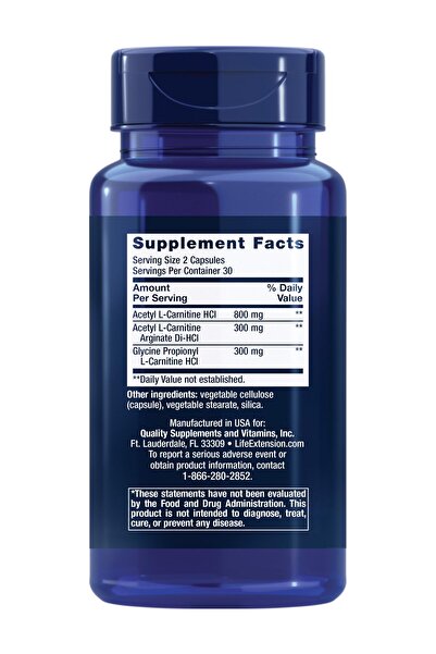Life Extension Optimized Carnitine: 3 L-Carnitine Forms, Heart & Brain Support, Gluten-Free, Non-GMO, 60 Capsules