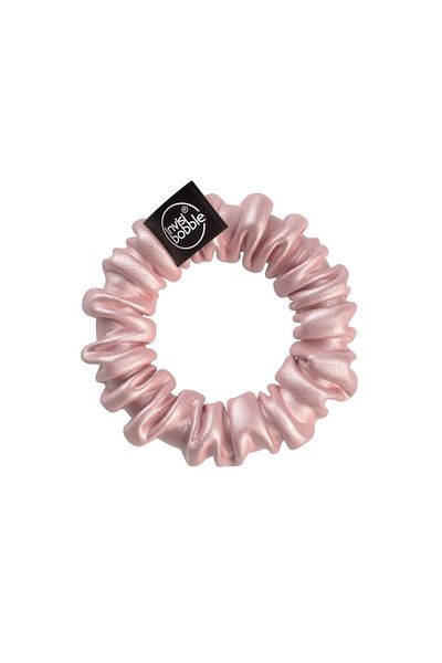 INVISIBOBBLE Pink & Silver Satin Hair Scrunchies x2 - Slim Spiral Elastic, IB-SPSL-HP10002