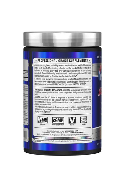ALLMAX Nutrition ALLMAX ARGININE HCL 400g - Nitric Oxide Precursor - Vegan, Gluten-Free - 200 Servings