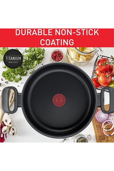 TEFAL Cooking Pot | Tempo Flame 20 Cm Non Stick Casserole With Lid | Red | Aluminium | C3044485