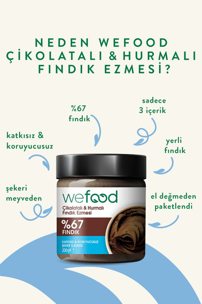 Wefood Çikolatalı Hurmalı Fındık Ezmesi (Katkısız) 200 gr 3'lü