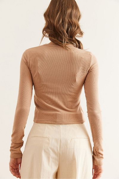 Olalook Camel Lame γυναικεία Crop μπλούζα - Απλικέ με ρίγες και αρκουδάκι, ελαστικό BLZ- 19002840