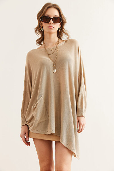 Olalook Women's Stone Pocket Asymmetrical Cut Viscose Knitwear Blouse Blz- 19002851