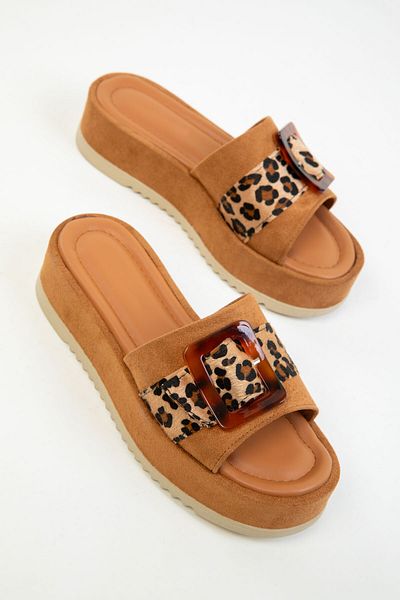 SOHO Γυναικείες παντόφλες Tan Suede-Leopard 20293