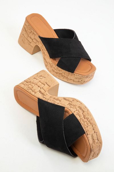 SOHO Pantofi clasici cu toc pentru femei din piele intoarsa neagra 20349