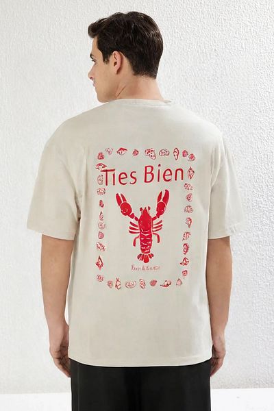 Trendyol Collection Υπερμεγέθη μπλουζάκι από ύφασμα με στάμπα αστακού - TMNSS25TS00051