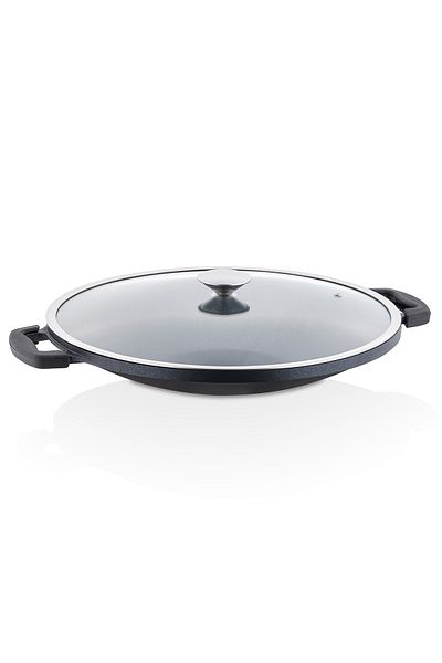 Taç 34 Cm Black Granite Pan - Glass Lid, Sheet Roasting and Pancake