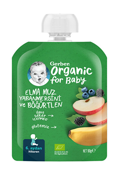 GERBER Organik Muzlu Yabanmersinli Böğürtlenli Elma Püresi 90g