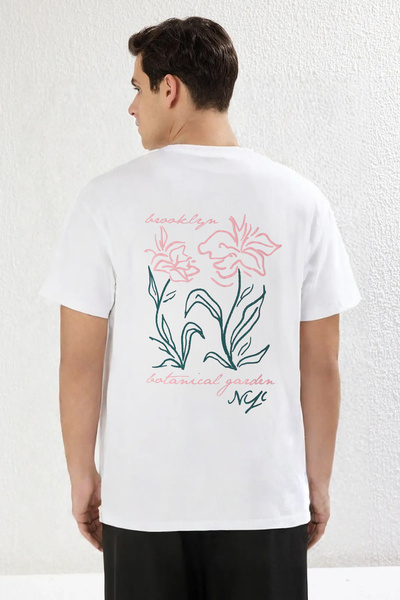 Trendyol Collection Floral Printed Oversize White Cotton T-Shirt - Tmnss25Ts00069