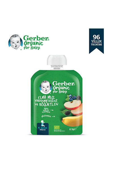 GERBER Organik Muzlu Yabanmersinli Böğürtlenli Elma Püresi 90g