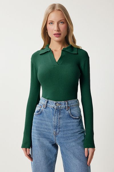 Happiness İstanbul Orange-grüne 2-teilige Strickbluse mit Rollkragen für Damen GT00232