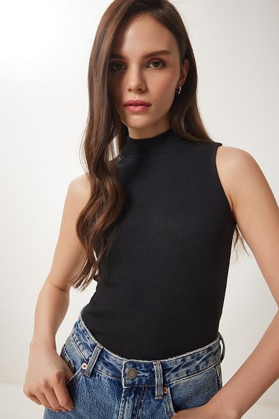 Happiness İstanbul Women's Black Turtleneck Cotton Knitted Blouse GT00004