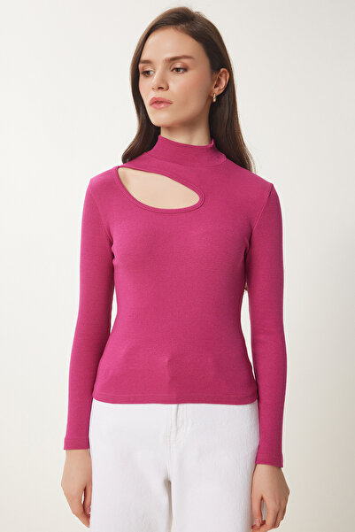 Happiness İstanbul Bluză tricotată cu snur, cu decupaj de culoare prune, pentru femei GT00065