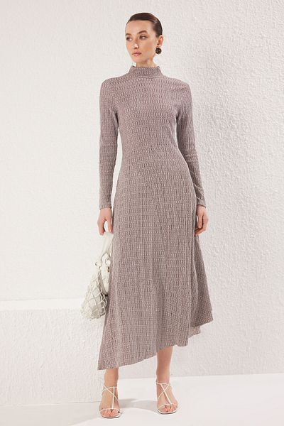 Trendyol Modest Καφέ Υφασμένο Πληγωμένο Φόρεμα TCTSS25EB00041