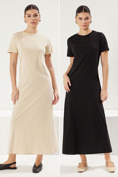 Trendyol Modest Schwarzes, kurzärmliges, gestricktes Dessous-Kleid TCTSS25EB00075