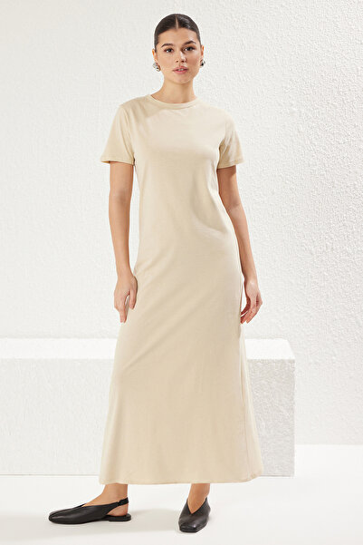 Trendyol Modest Black-Skin Short Sleeve Knitted Lingerie Dress Tctss25Eb00075