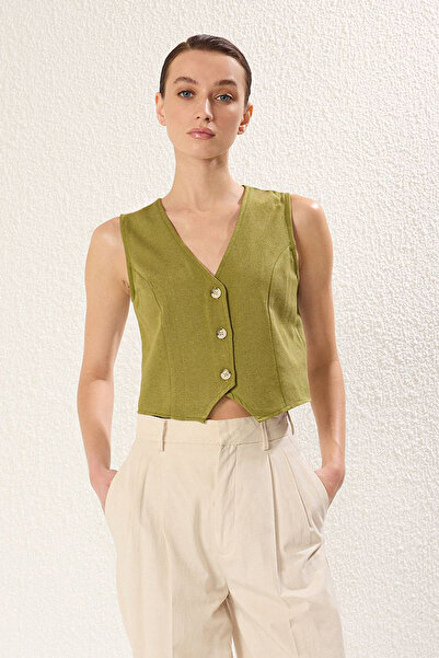 Trendyol Collection Жилет з бавовняного полотна TWOSS24YE00024 хакі Regular C...