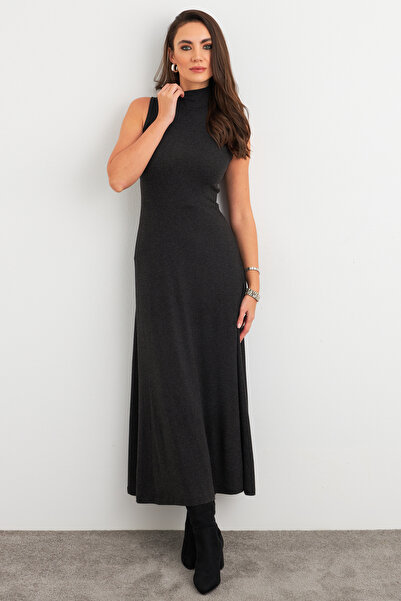 Cool & Modest Γυναικείο Ανθρακί Basic Midi Φόρεμα MEY3019