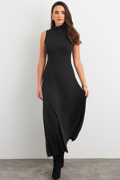 Cool & Modest Γυναικείο Ανθρακί Basic Midi Φόρεμα MEY3019