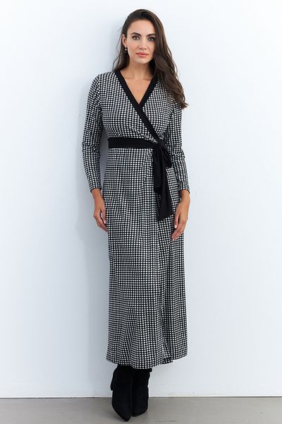 Cool & Modest Γυναικείο Μαύρο-Εκρού Διπλό Μάξι Φόρεμα Houndstooth MEY2941