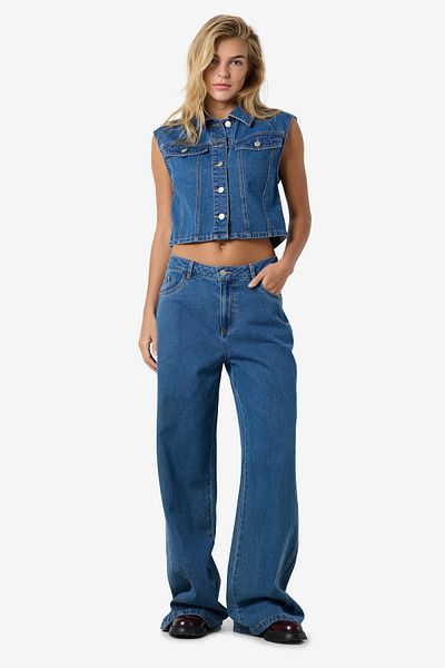 Noisy May Blugi din denim verde mediu pentru femei/fete