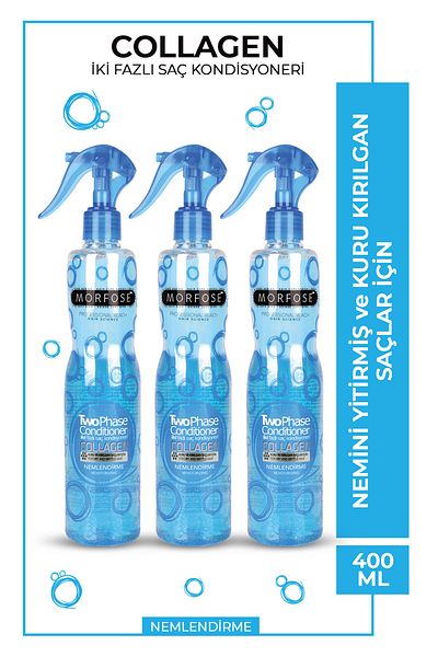 Morfose Double Phase Collagen Containing Blow Dry Water 400 ml - Dry Fragile Hair 3 Pieces