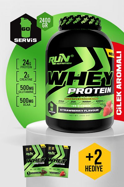 Run Nutrition Whey Protein - 2.4 Kg - Strawberry Flavored - 60 Serves - Gifted