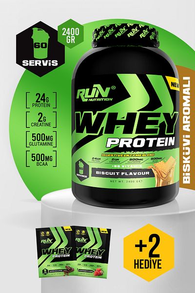 Run Nutrition Whey Protein - 2.4 Kg - Biscuit Flavored - 60 Serves - Gifted