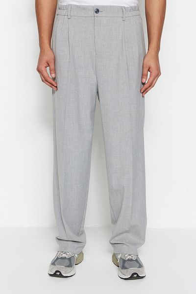Trendyol Collection Graue Palazzo-Hose aus elastischem, plissiertem, lockerem Stoff TMNAW23PL00037