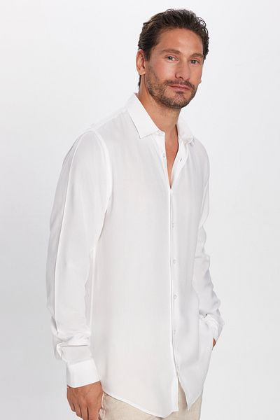 Tudors Slim Fit Μακρυμάνικο Slim Fit Flower Viscose Stylish ανδρικό λευκό πουκάμισο