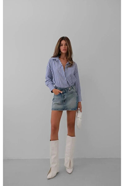 coder Model C1055 Cămașă Over Fit cu dungi albastre