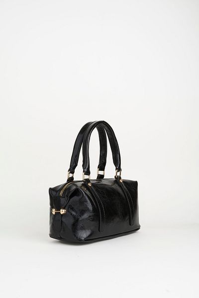 Vivaq Women's Black Design Broken Shiny Leather Lined Zipper Closure Handbag and Shoulder Bag