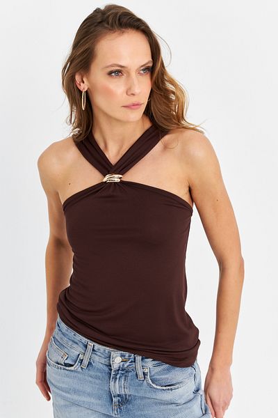 Cool & Sexy Braune Damenbluse – EY3068 mit Accessoires