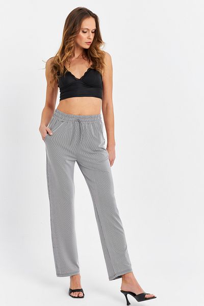 Cool & Sexy Women's Black-White Elastic Waist Striped Trousers Se11