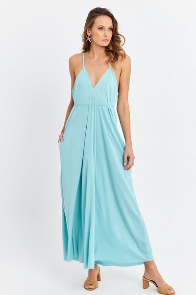 Cool & Sexy Women's Baby Blue Front Back V Pocket Casual Midi Dress Pc10758