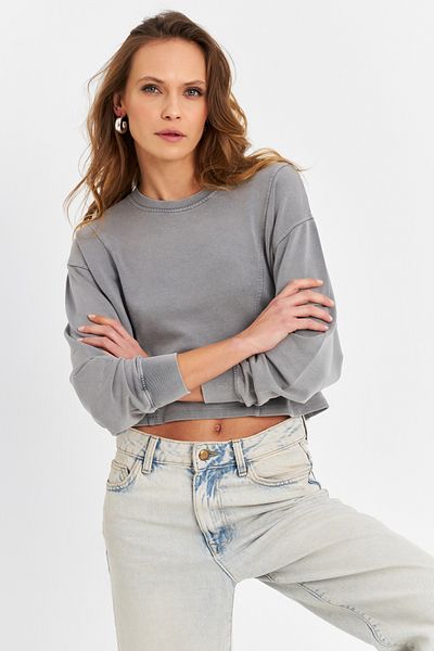 Cool & Sexy Designed for Gray Loose Crop Sweatshirt Zh08