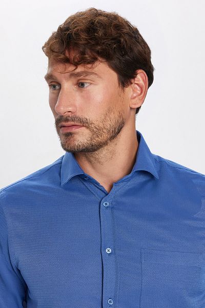 Tudors Cămașă albastră pentru bărbați, din bumbac, ușor de călcat, Dobby, de culoare clasică