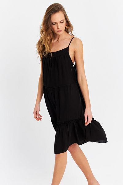 Cool & Sexy Rochie midi neagră cu șnur cu talie pentru femei PC22756