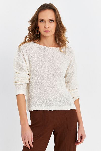 Cool & Sexy Women's Ecru Knitwear Blouse Yv322