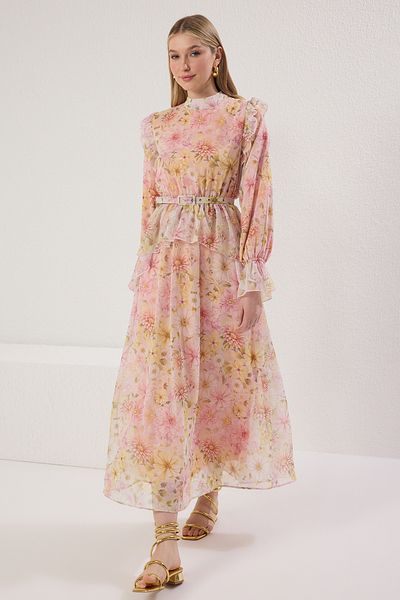 Trendyol Modest Mehrfarbiges, mit Chiffon gefüttertes, gewebtes Blumenkleid TCTSS25EB00097