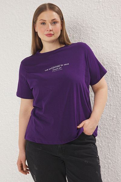 Trendyol Curve Plus Size Purple Renaissance Printed Crew Neck T-Shirt - Tbbss25Bf00049