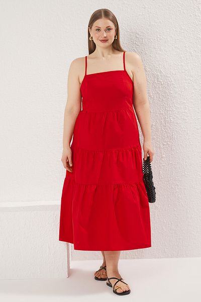 Trendyol Curve Κόκκινο Aerobin Woven Plus Size Φόρεμα