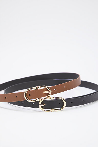Trendyol Collection Black-Tan 2 Pack Leather Look Women's Belt Twoss25Ke00008