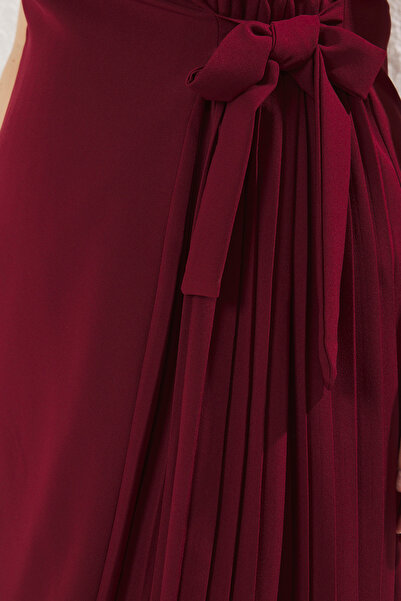 Trendyol Curve Burgundy Straight Double Breasted Woven Dress Tbbss23Ah00254